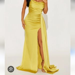 Fashion Nova Chartreuse Satin Dress